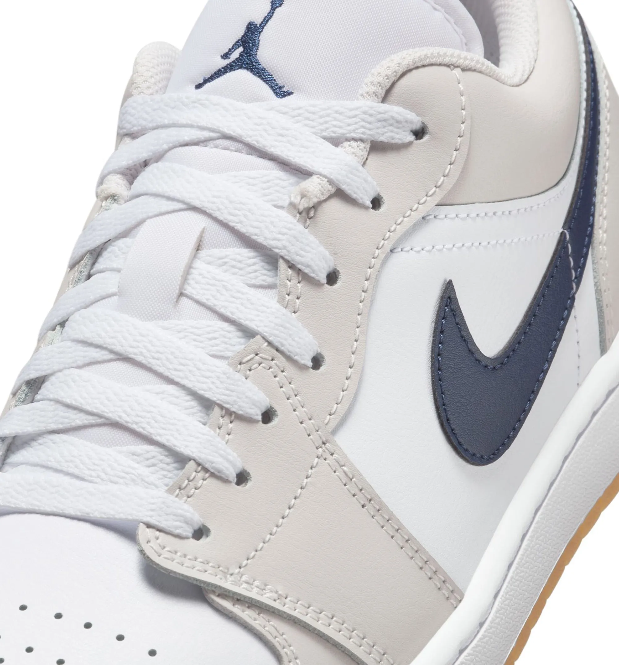 Air Jordan 1 Low Retro Mens Lifestyle Shoe - White/Neutral Grey/Gum Medium Brown/Midnight Navy