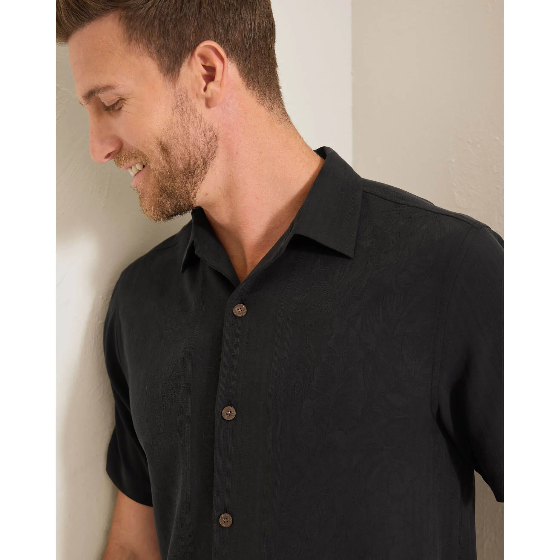 Tommy Bahama Men's Big & Tall Maui Border Silk Camp Shirt - Black Mens Tommy Bahama