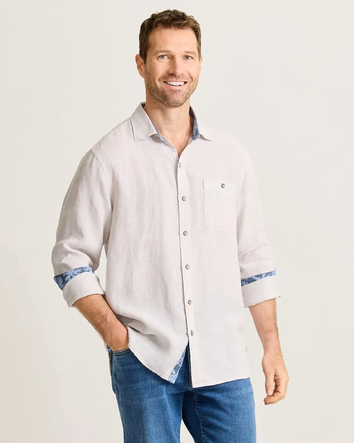 Tommy Bahama Men's Del Mar Island Linen Embroidered Sport Shirt - Natural Mens Tommy Bahama