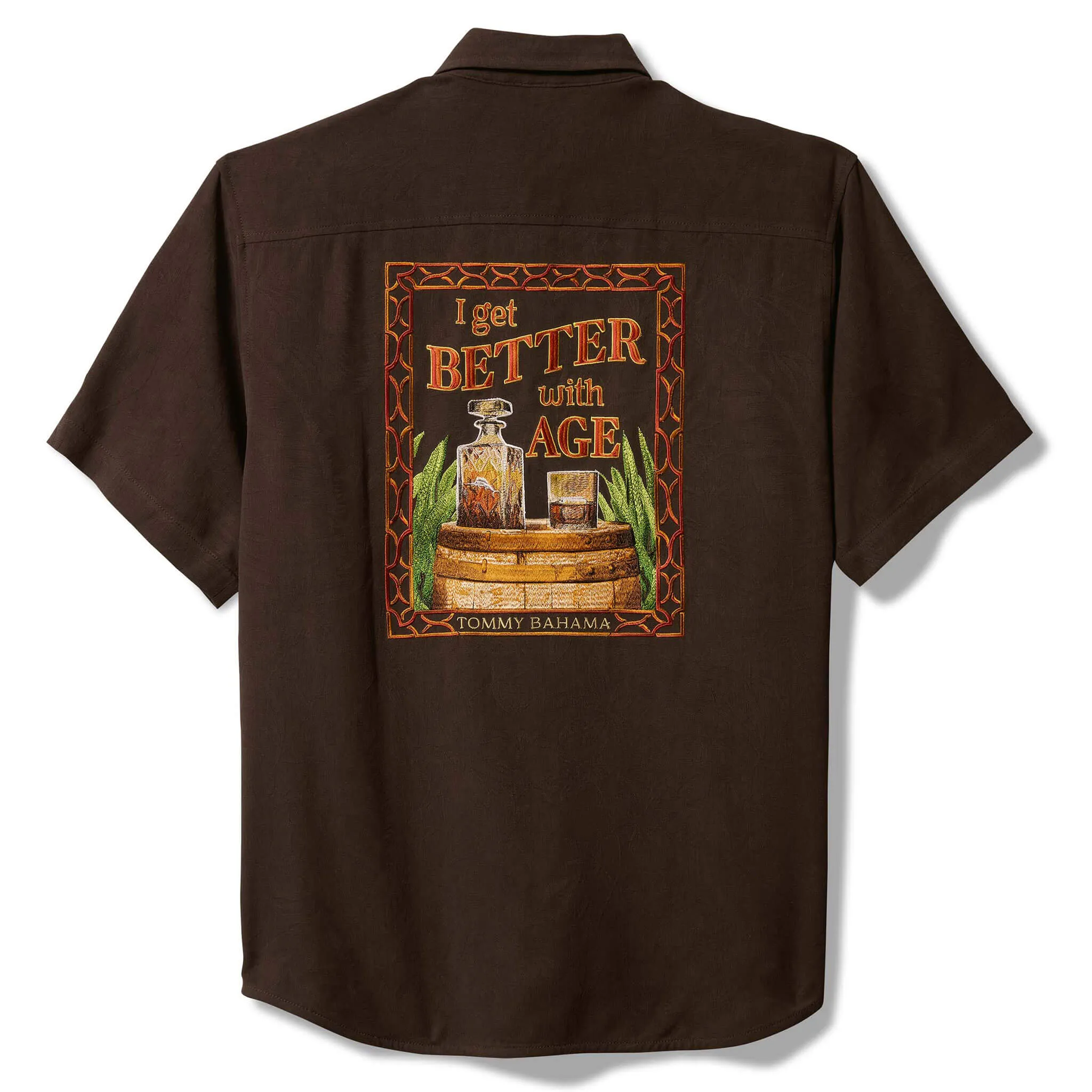 Tommy Bahama Men's I Get Better With Age Embroidered Silk Camp Shirt - Brandy Tommy Bahama Clothing