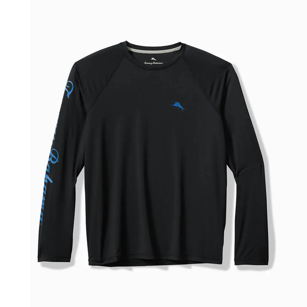 Tommy Bahama Men's IslandZone Chill Time Surf Crew Long Sleeve Rash Guard T-Shirt - Jet Black Mens Tommy Bahama