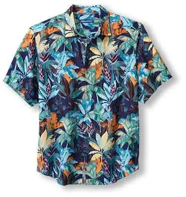 Tommy Bahama Sand Linen Fuego Palms Camp Shirt - Blue Jean Mens Tommy Bahama