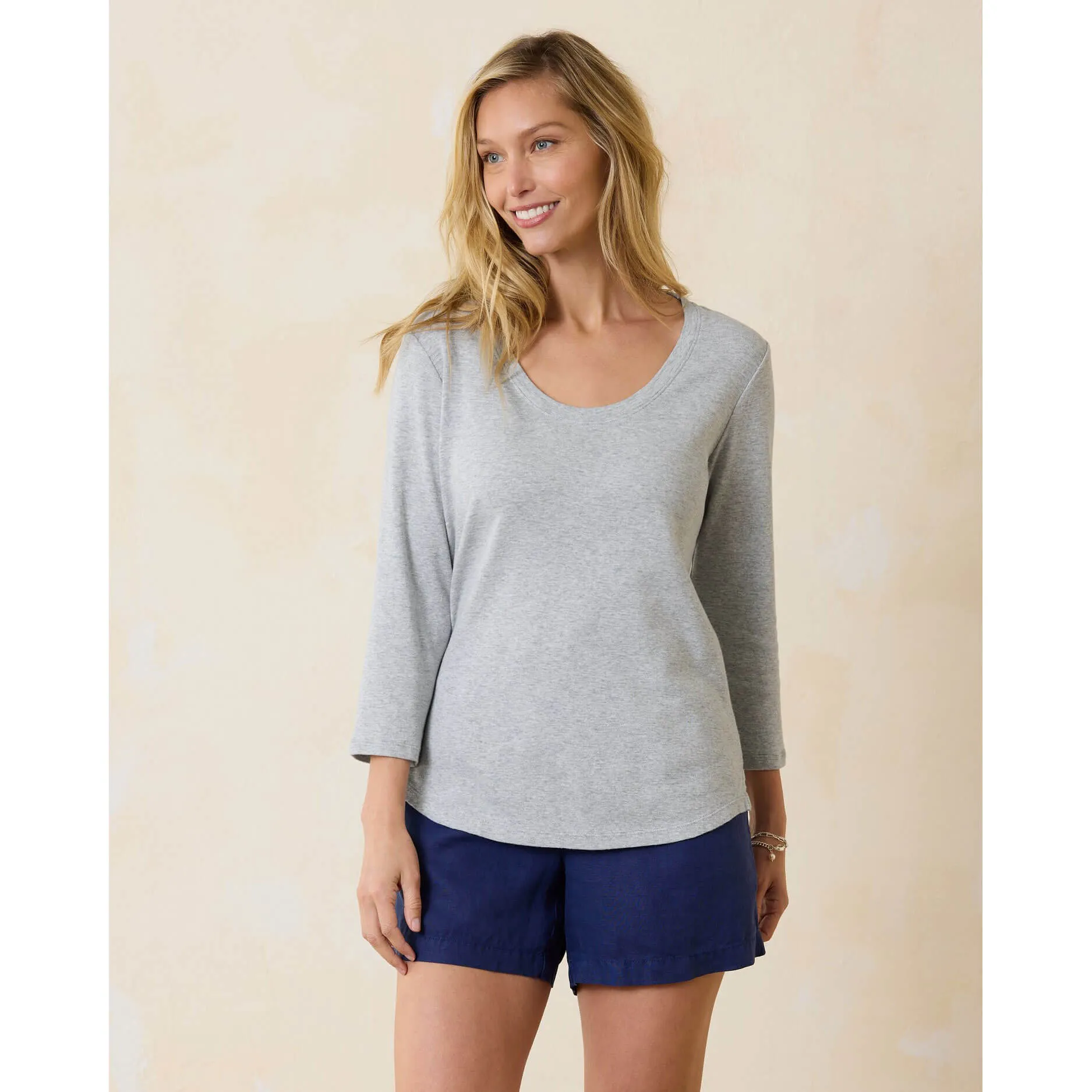 Tommy Bahama Women's Ashby Isles Rib 3/4 Sleeve Scoop Top - Summer Grey Heather Tommy Bahama Clothing