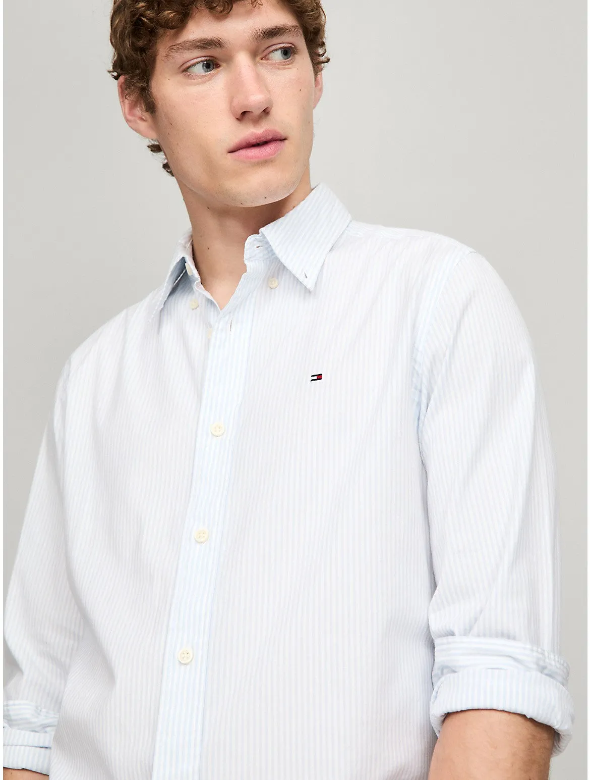 Tommy Hilfiger Men's Stripe Stretch Regular Fit Poplin Shirt Tommy Hilfiger Clothing