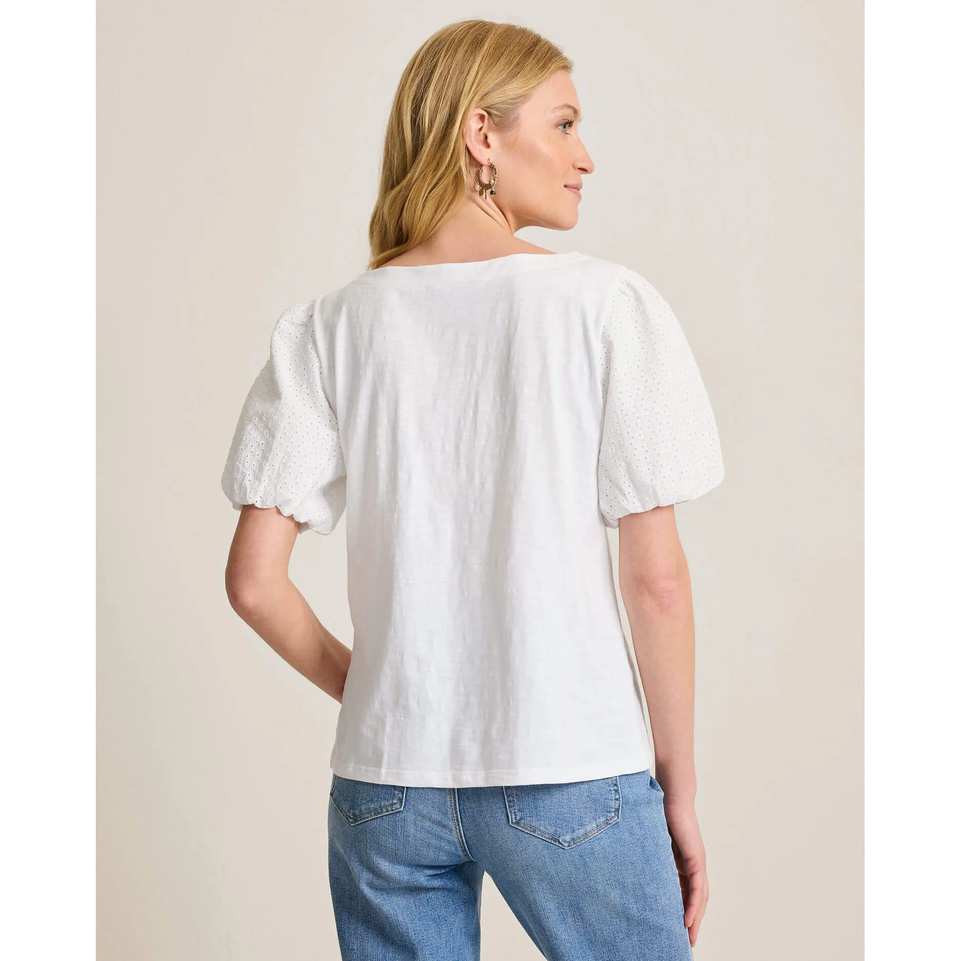 Womens Tommy Bahama Sportswear Tommy Bahama Women's Eyelet Puff Sleeve Lux T-Shirt - White