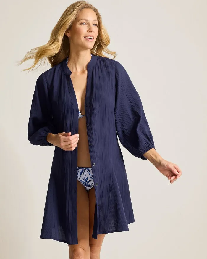 Womens Tommy Bahama Swimwear Tommy Bahama Bella Breeze Shirt Dress Cover Up - Mare Navy *