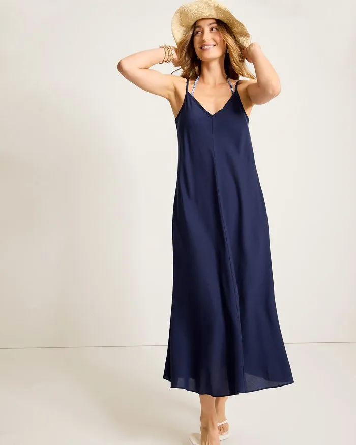 Womens Tommy Bahama Swimwear Tommy Bahama Capri Coast Bias Dress Cover Up - Mare Navy