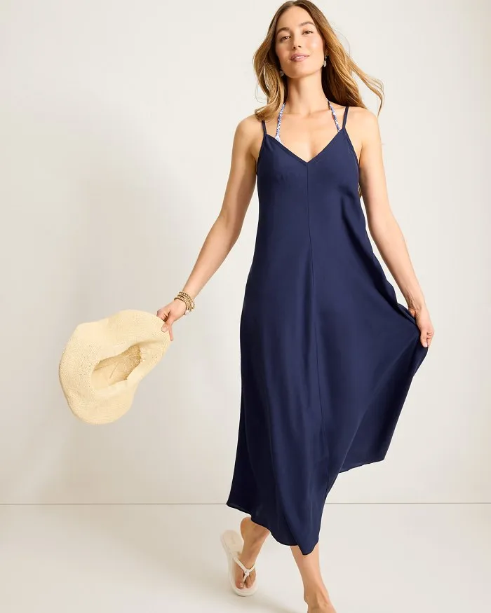 Womens Tommy Bahama Swimwear Tommy Bahama Capri Coast Bias Dress Cover Up - Mare Navy