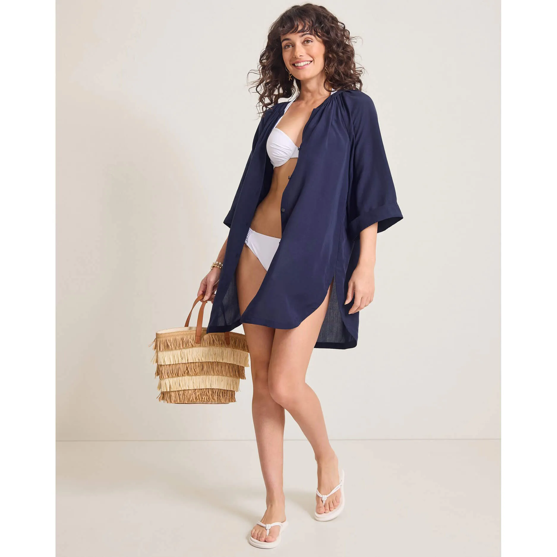 Womens Tommy Bahama Swimwear Tommy Bahama Capri Coast Boyfriend Shirt Cover Up - Mare Navy