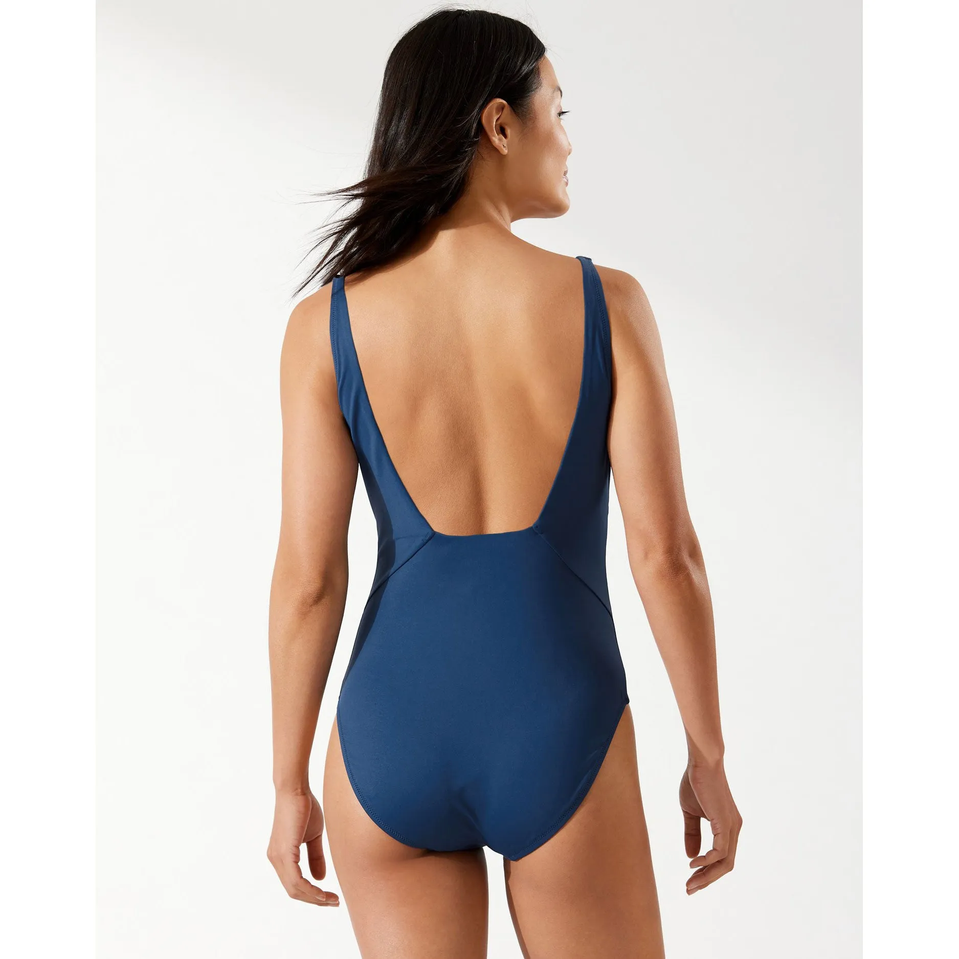 Womens Tommy Bahama Swimwear Tommy Bahama Palm Modern Over The Shoulder Square Neck One Piece Swimsuit - Midnight Sea*