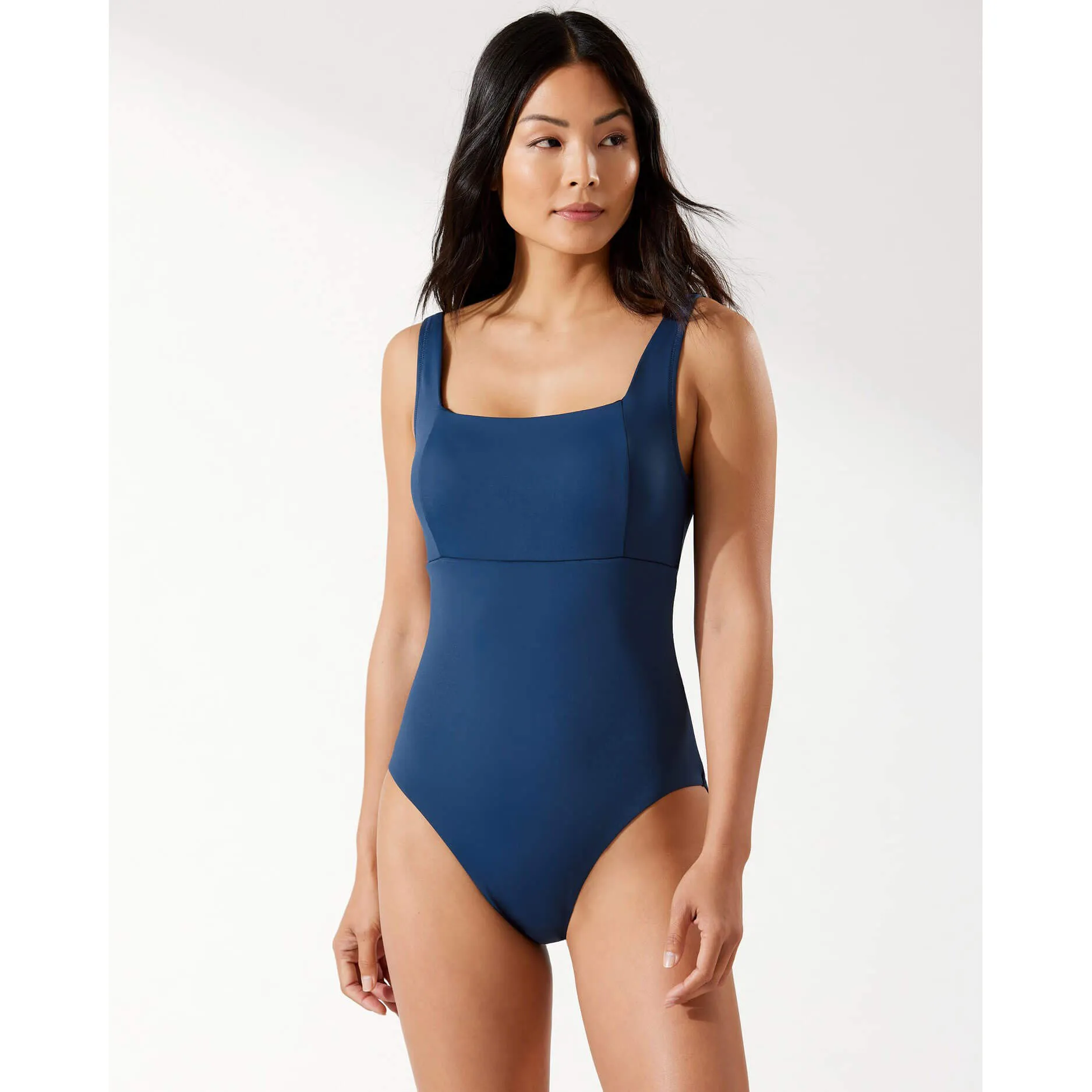 Womens Tommy Bahama Swimwear Tommy Bahama Palm Modern Over The Shoulder Square Neck One Piece Swimsuit - Midnight Sea*