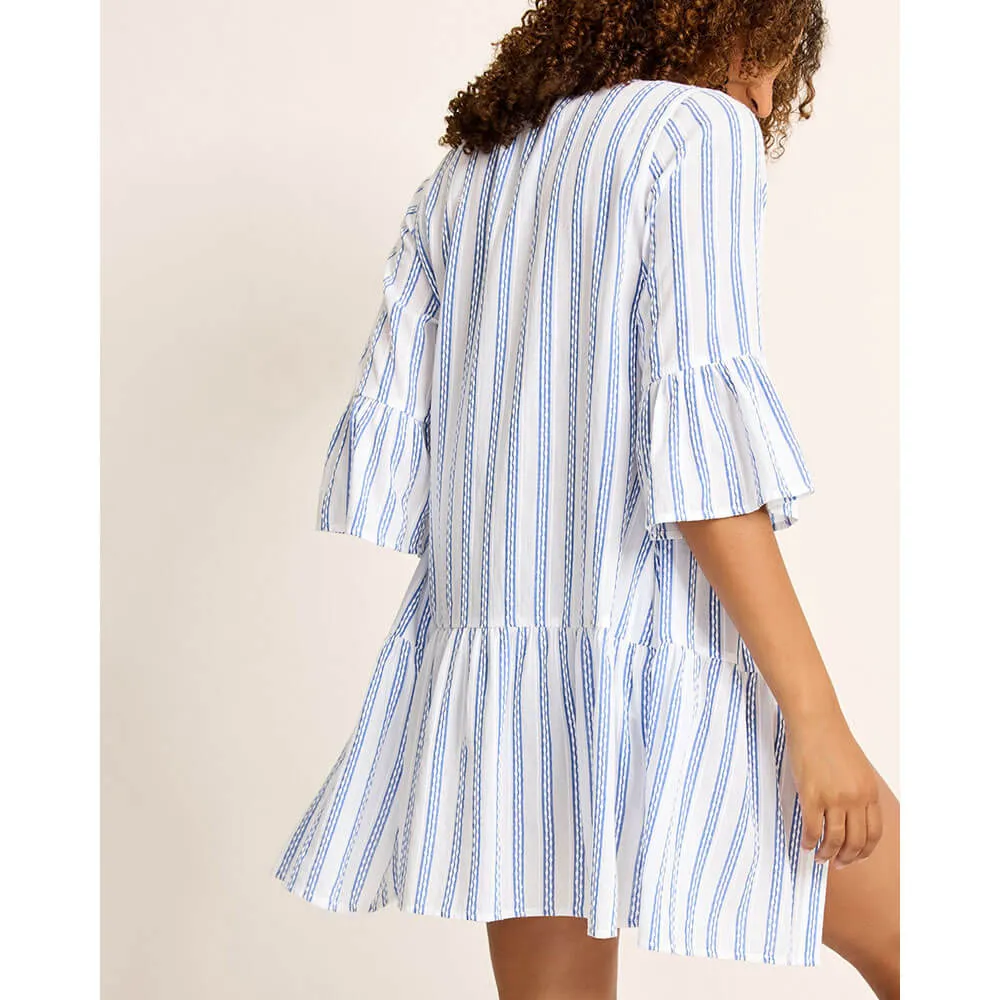 Womens Tommy Bahama Swimwear Tommy Bahama Womens Bonita Stripe Tier Shirt Dress Coverup - Beaming Blue