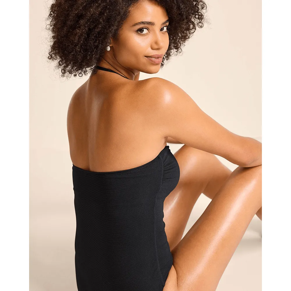 Womens Tommy Bahama Swimwear Tommy Bahama Womens Island Cays V Bandeau One Piece Swimsuit - Black